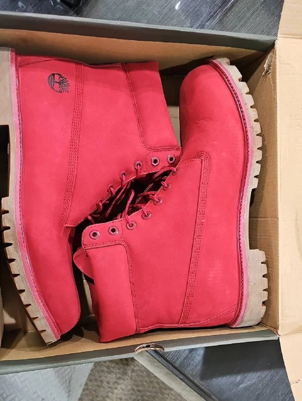Timberland Red Lace-Up Nubuck Hiking Boots